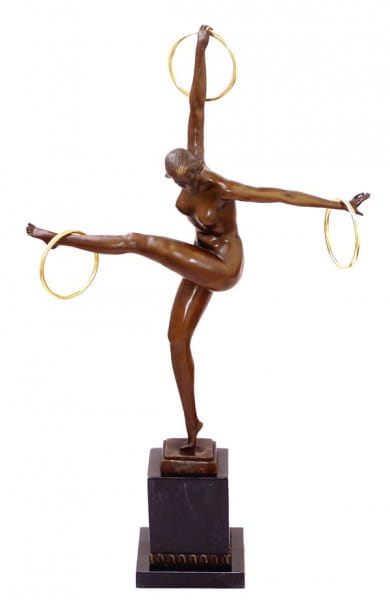 Art Deco Bronzefigur - Tänzerin mit 3 Ringen - signiert Duvernet