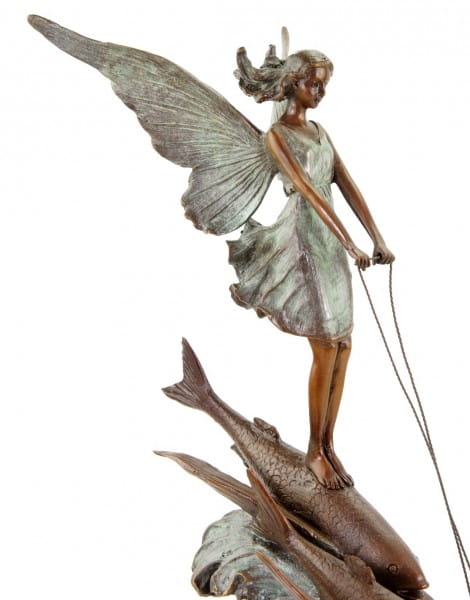 Limitierte Jugendstilfigur - Elfe reitet fliegende Fische - sign. Milo