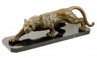Tierfigur aus Bronze - XXL Panther auf Marmor - sign. Milo