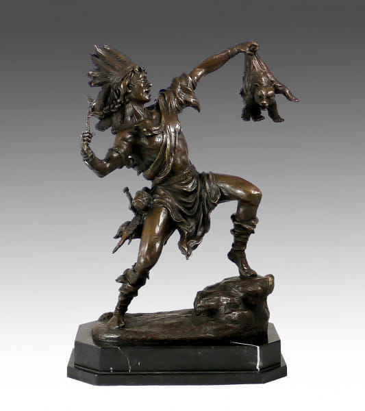 Indianer Figur mit Bär - Carl Kauba Bronze 