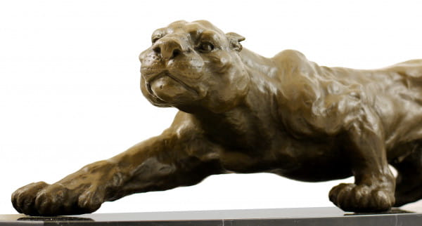 Tierfigur aus Bronze - XXL Panther auf Marmor - sign. Milo