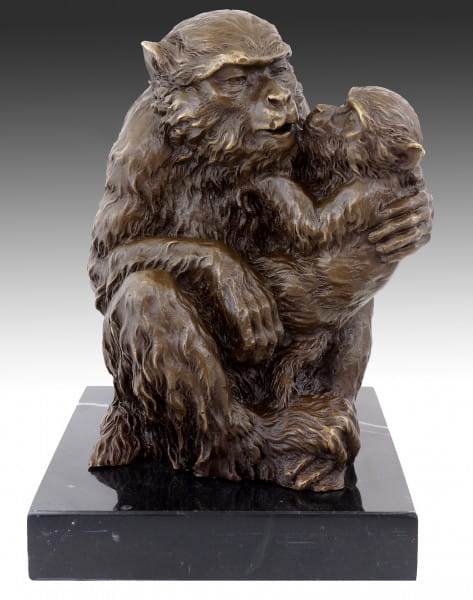 Affenmutter mit Kind in Bronze - Tierfigur - signiert Milo