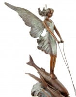Limitierte Jugendstilfigur - Elfe reitet fliegende Fische - sign. Milo