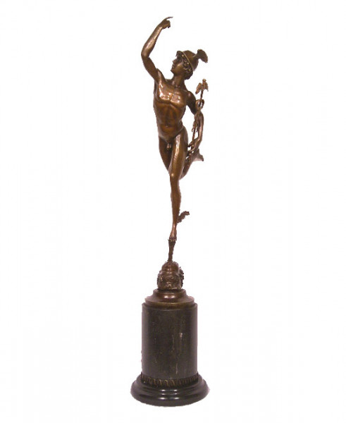 Hermes Bronze - Giambologna auf Marmor- Griechische Legende