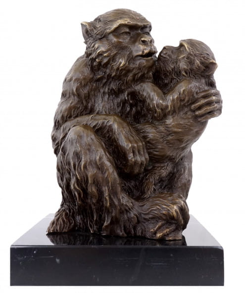 Affenmutter mit Kind in Bronze - Tierfigur - signiert Milo