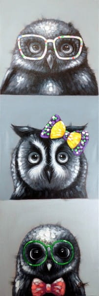 Owl Selfies – Eulenbild – Martin Klein – Witziges Tierbild - Eulen Gemälde