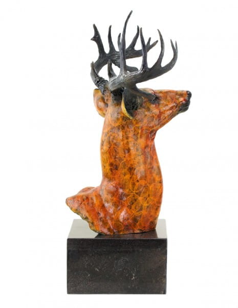 Große Hirsch Büste - Bronzefigur auf Marmor - signiert Bonheur