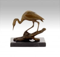 Tierskulptur - Vogel / Reiher auf Ast in Bronze signiert Milo