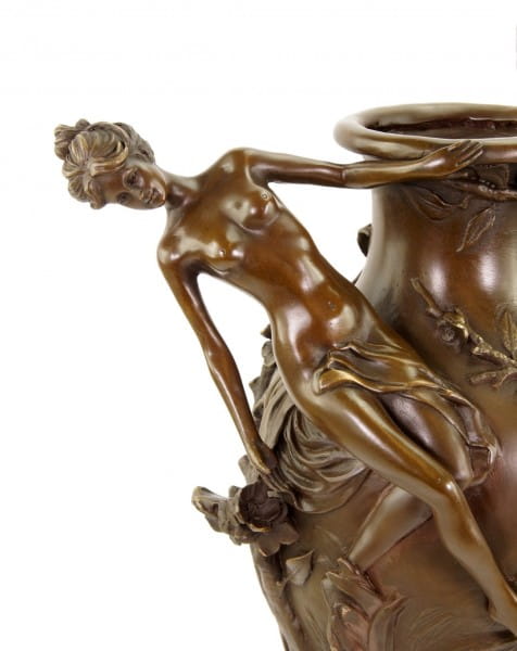 Jugendstil Vase aus Bronze - signiert Moreau - Erotik Akt