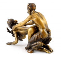 2-tlg. Bronzefigur - Faun verführt Jungfer - Bergmann-Stempel