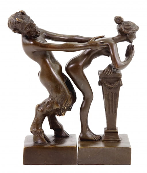 Erotik Wiener Bronze Faun / Satyr m. Jungfrau, 2teilig Bergmann