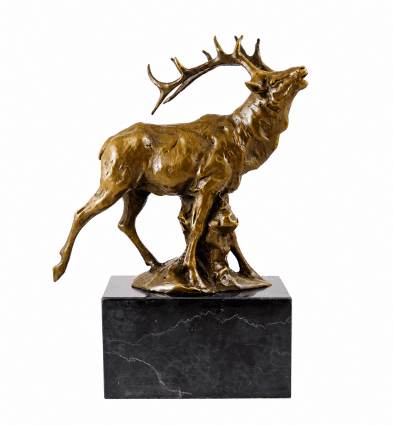 Bronze Hirsch auf Marmorsockel - signiert von Milo - Statue - Figur