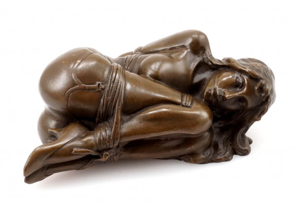 Erotik Bronzefigur gefesselte Frau signiert Milo - Bondage Girl