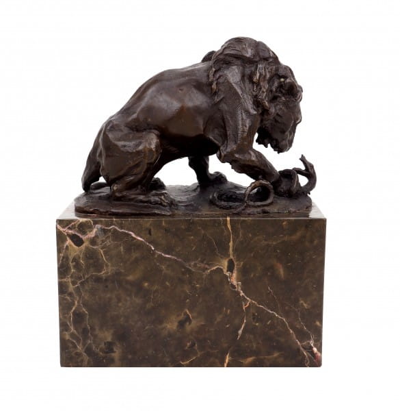 Bronzeskulptur - Löwe mit Schlange (1838) - signiert Barye