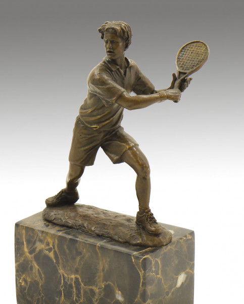 Tennis Spieler Sport Figur Bronze Skulptur Repro Marmorsockel Pokal Geschenk 
