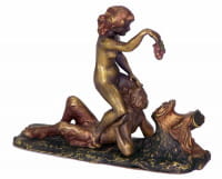 Erotik Wiener Bronze Faun/Satyr 2-teilig von Bergmann - Traubenpärchen