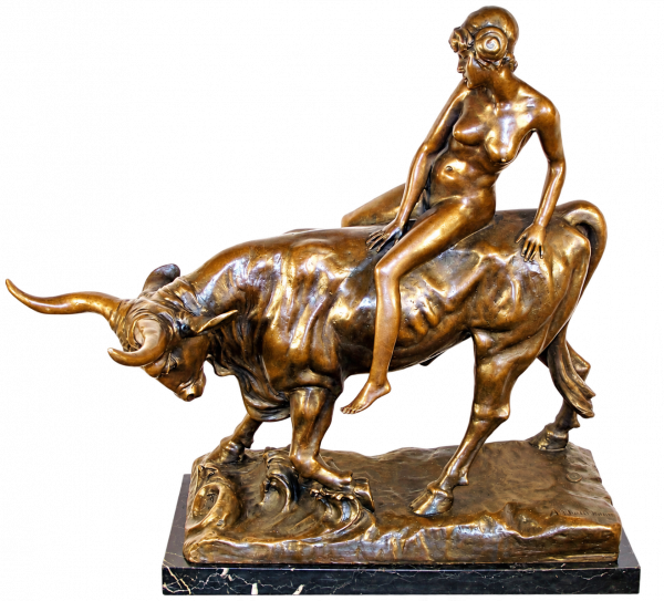 Jugendstil Stier - Bronzefigur Akt - signiert A. Hussmann