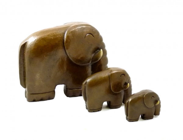 Moderne Skulptur- Kleine Elefantenfamilie- signiert Milo