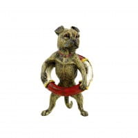 Mops mit Rettungsring  - Wiener Bronze - gestempelt - Hundefigur