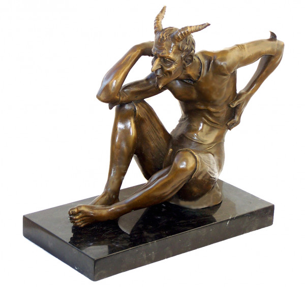 Erotik Bronzefigur Lüsterner Faun - Satyr - signiert Milo