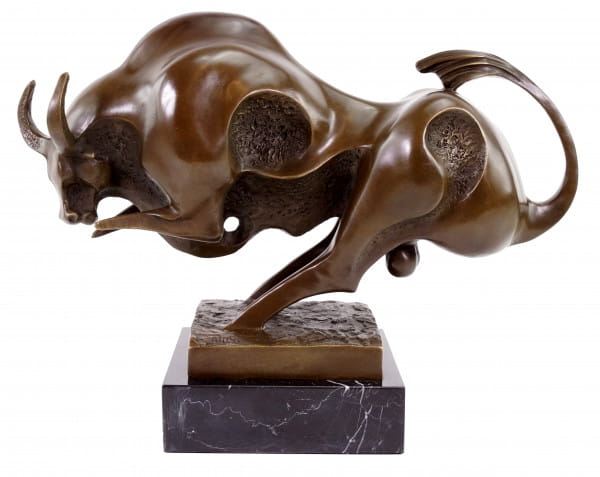 Künstler Stier - Bronzefigur auf Marmor - signiert Milo