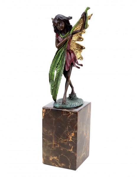 Elfen Figur aus Bronze - Elfe mit Farnblatt - Jugendstil - sign. Milo