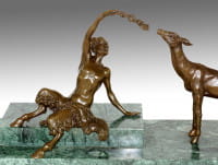 Wiener Bronze - Satyr lockt Reh - signiert Bouraine