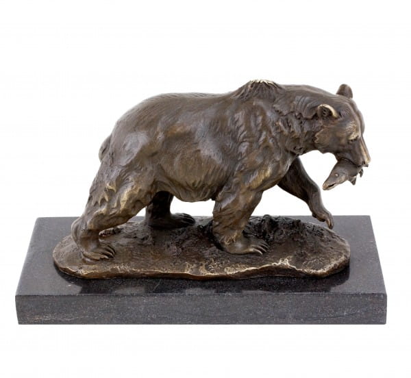 Grizzlybär mit Lachs - Tierskulptur - Braunbär aus Bronze von Milo